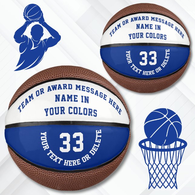 Mini Ballon De Basket Boules de panier personnalisées dans vos couleurs  (Personalized Basketball Ball. Blue and White, Mini Basketball. Senior gifts for basketball players. )