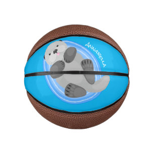 Mini Ballon De Basket Caricature bleu loutre de mer joyeux