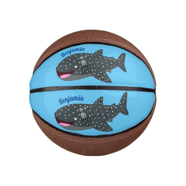 Mini Ballon De Basket Caricature joli requin baleine joyeux (Devant)