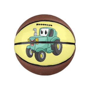 Mini Ballon De Basket Caricature joli tracteur vert joyeux