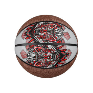 Mini Ballon De Basket Conception de totem tribal Haida Loup
