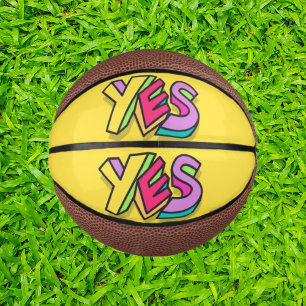Mini Ballon De Basket Cool amusant "OUI" Jaune audacieux Sport coloré