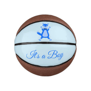Mini Ballon De Basket Cute Blue Baby Boy Fox Custom Gender Revela