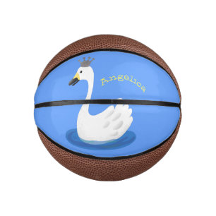 Mini Ballon De Basket Cute cygne blanc avec dessin de la couronne