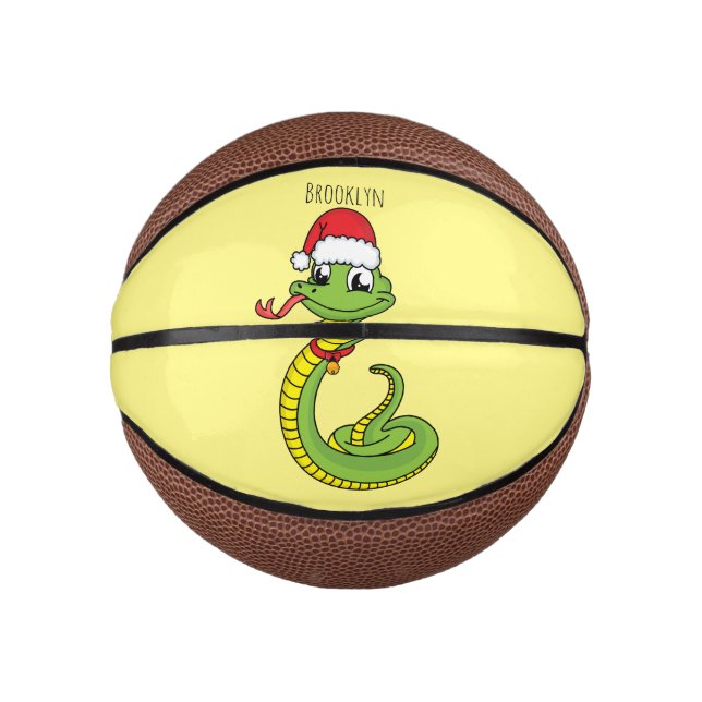Mini Ballon De Basket Cute serpent vert avec chapeau santa dessin animé (Devant)