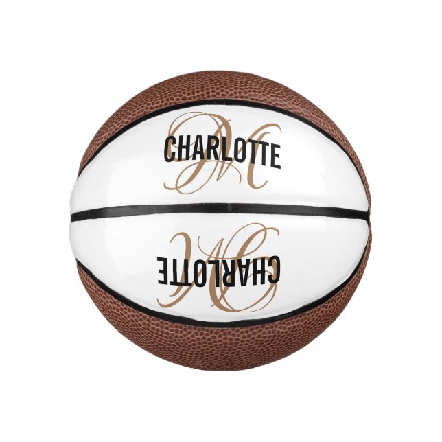 Mini Ballon De Basket Écriture moderne or monogramme nom basketball (Devant)