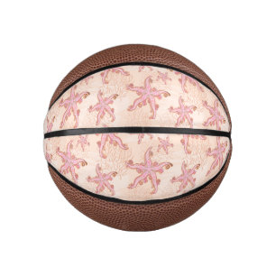 Mini Ballon De Basket Étoiles de mer et motif pastel rose corail