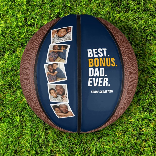 Mini Ballon De Basket Fête des pères personnalisée Meilleur Bonus Papa (Personalized Fathers Day Best Bonus Dad Ever Mini Basketball from Ricaso. For the best stepdad ever)