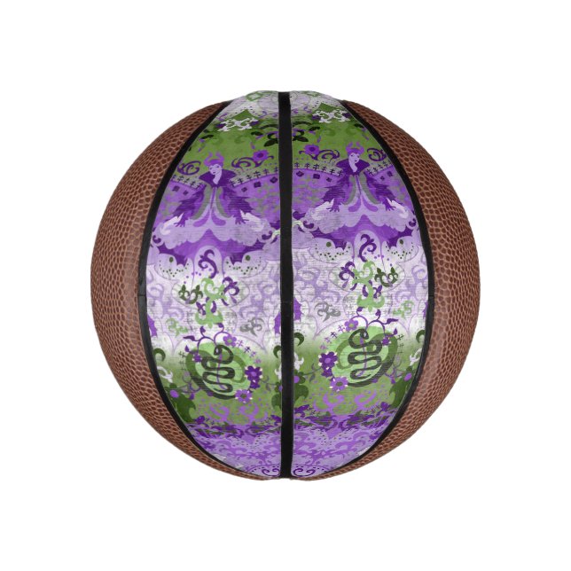 Mini Ballon De Basket Genderqueer Dragon Damask - Genderqueer Pride Drap (Vertical)