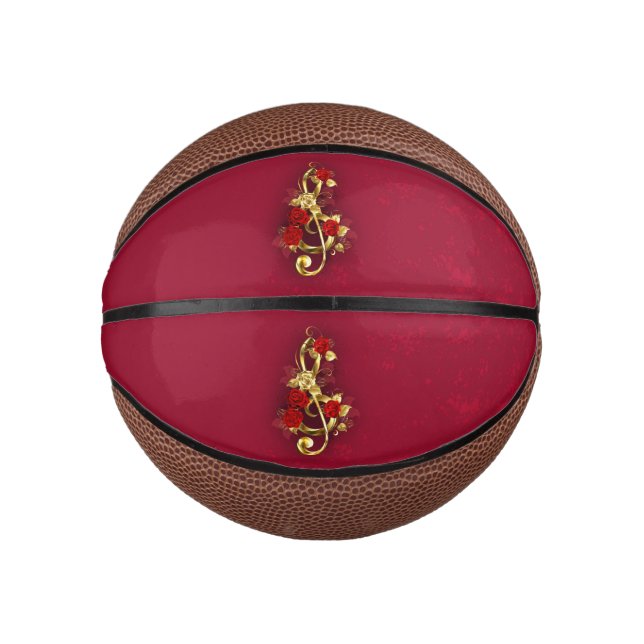 Mini Ballon De Basket Golden Treble Clef avec fleurs Roses (Devant)