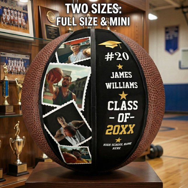 Mini Ballon De Basket Graduation Senior Custom Name, Number & 4 Photos (Créateur téléchargé)