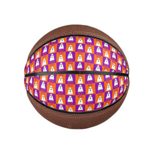 Mini Ballon De Basket Halloween Boo Ghost Purple et Carrés orange