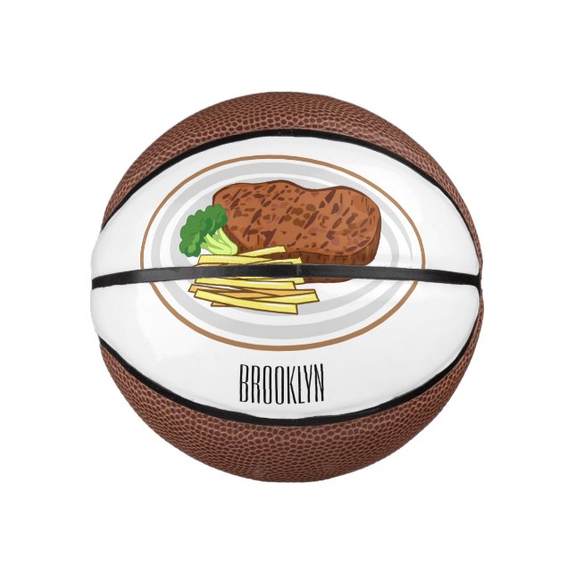 Mini Ballon De Basket Illustration de dessin animé de steak (Devant)