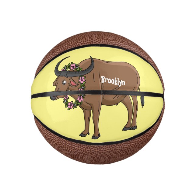 Mini Ballon De Basket Illustration de style cartoon de buffle avec des f (Devant)