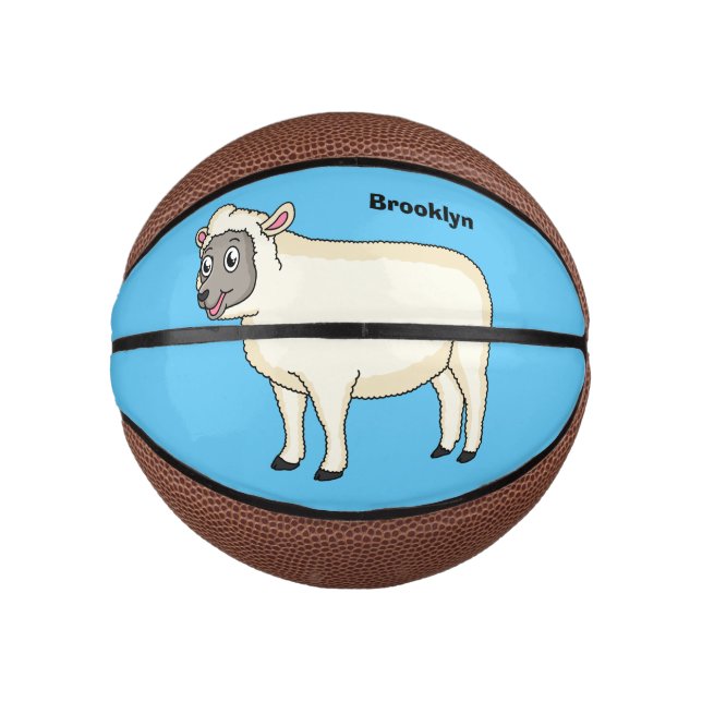 Mini Ballon De Basket Illustration d'un mouton joyeux (Devant)