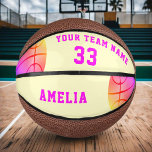 Mini Ballon De Basket Jaune Panier Jaune Fille Joueuse Nom de l'équipe N<br><div class="desc">Jaune Basket Jaune Fille Joueuse Nom de l'équipe Numéro Mini Basketball. Le design a deux boules de basket colorées vives sur la gauche et le côté droit et l'arrière - plan jaune. Personnalisez-le avec votre nom d'équipe, votre numéro et votre nom. Ce basket-ball personnalisé et personnalisé est un cadeau parfait...</div>