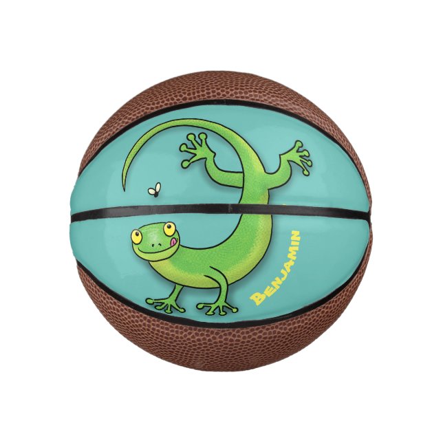 Mini Ballon De Basket Joli gecko vert salutations avec dessin animé (Devant)