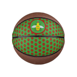 Mini Ballon De Basket Jolie abeille de Noël et fleurs de Poinsettia
