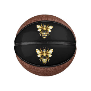 Mini Ballon De Basket Logo Faux Gold Foil Bee Polygonal sur Noir