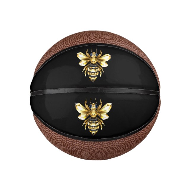 Mini Ballon De Basket Logo Faux Gold Foil Bee Polygonal sur Noir (Devant)