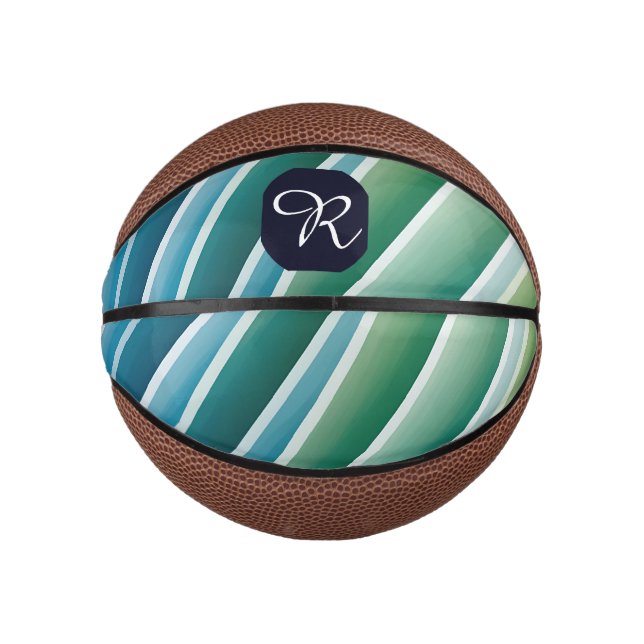 Mini Ballon De Basket Monogramme personnalisé Vert bleu Abstrait (Devant)