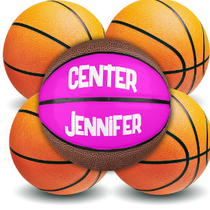 Mini Ballon De Basket Nom et position monogrammes en rose/blanc