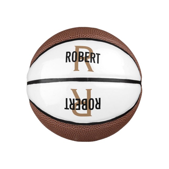 Mini Ballon De Basket Nom monogramme d'or blanc moderne basketball (Devant)