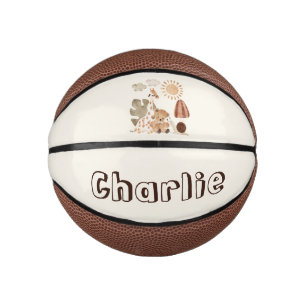Mini Ballon De Basket Nom personnalisé Texte Boho Woodland Jungle Animal