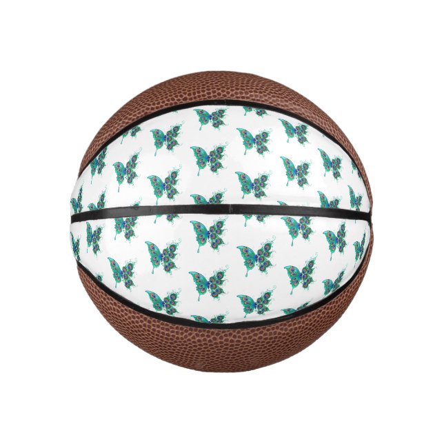 Mini Ballon De Basket Papillon aux plumes de paon vert (Devant)
