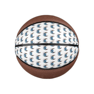 Mini Ballon De Basket Papillons bleus sur croissant en bois