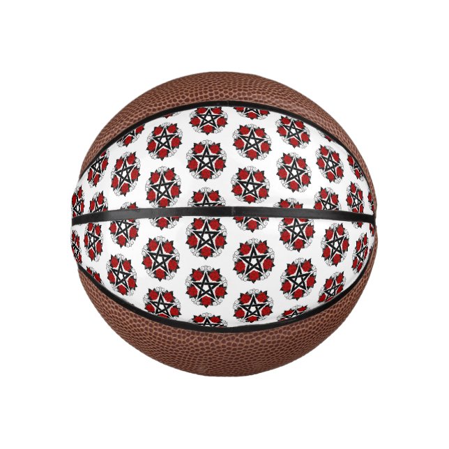 Mini Ballon De Basket Pentagramme aux roses rouges (Devant)