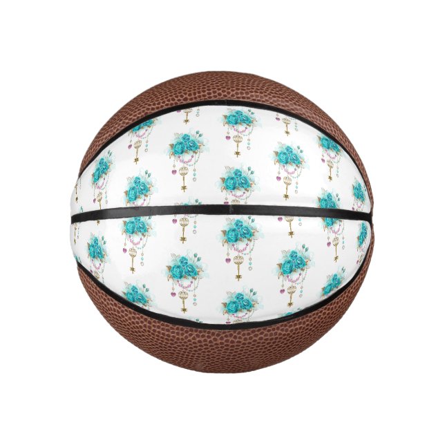 Mini Ballon De Basket Roses turquoise avec touches (Devant)