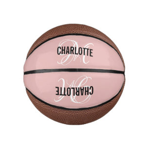Mini Ballon De Basket Script moderne blush rose monogramme nom de basket