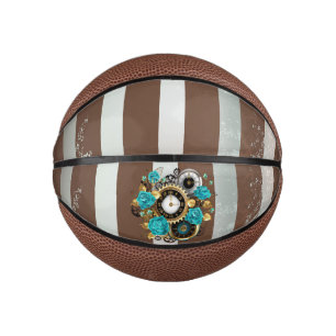 Mini Ballon De Basket Steampunk Clock and Turquoise Roses on Striped