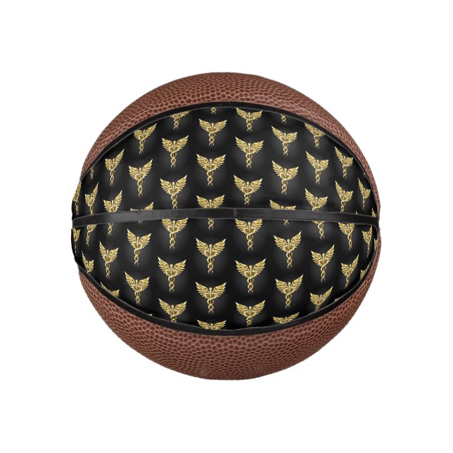 Mini Ballon De Basket Symbole caducée polygonal or (Devant)