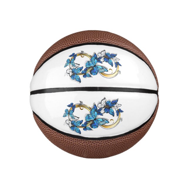 Mini Ballon De Basket Symbole infini de papillons Morpho bleus (Devant)