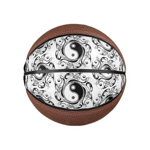 Mini Ballon De Basket Symbole Yin & Yang Tatouage Noir et Blanc