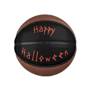 Mini Ballon De Basket Trick ou Treat with Witch & Bats on Orange Moon