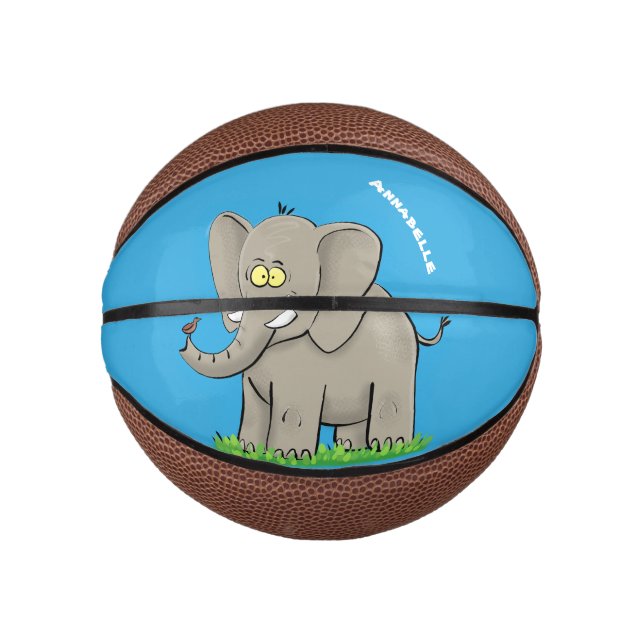Mini Ballon De Basket Un joli éléphant drôle avec un oiseau sur le tronc (Devant)