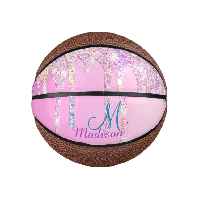 Mini Ballon De Basket Unicorne rose mignon gouttes de Parties scintillan (Devant)