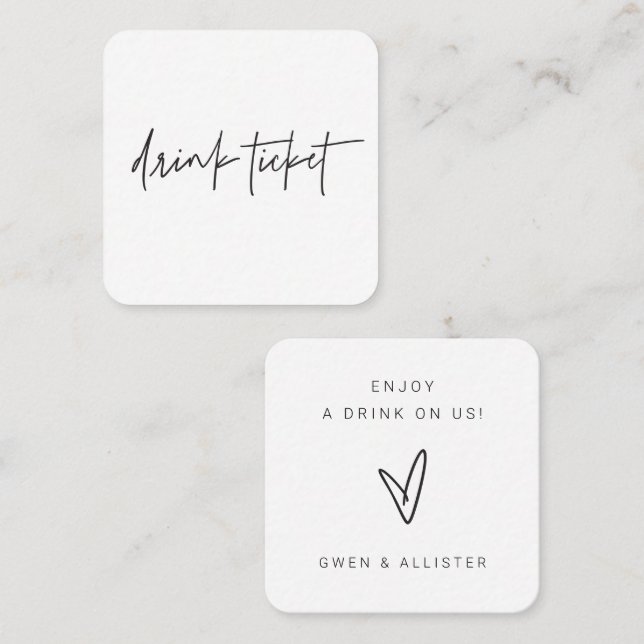 Mini-Bar Boissons Gratuites Billet Mariage Carte J (Devant / Derrière)