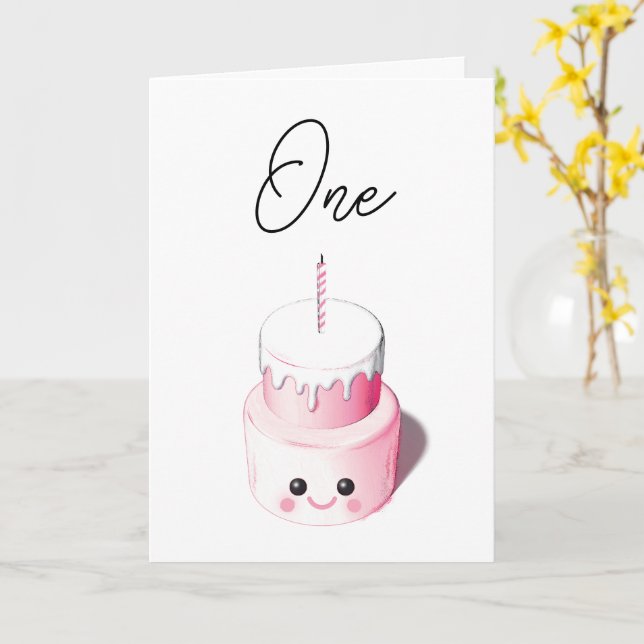 Mini Cake 1er Anniversaire Carte pour Fille (Fleur jaune)