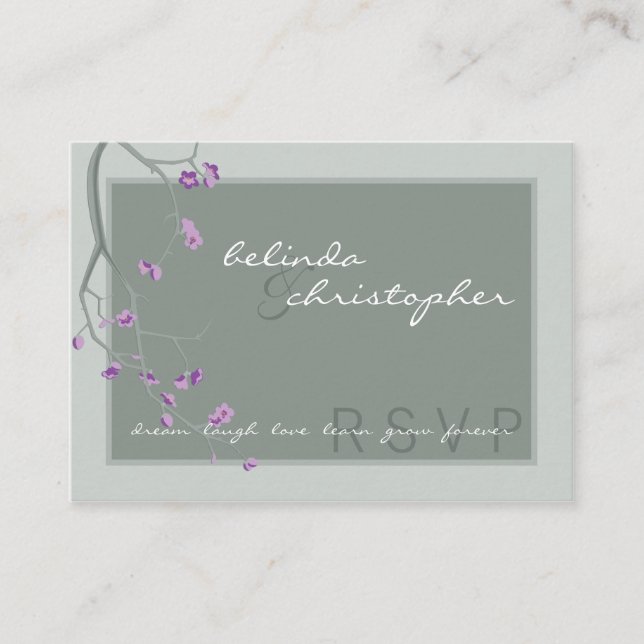 MINI CARTE DE RÉPONSE RSVP :: fleurs de cerisiers  (Devant)