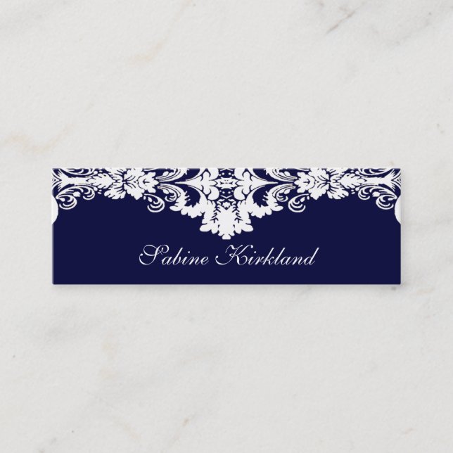 Mini Carte de visite baroque bleu et blanc élégant (Devant)
