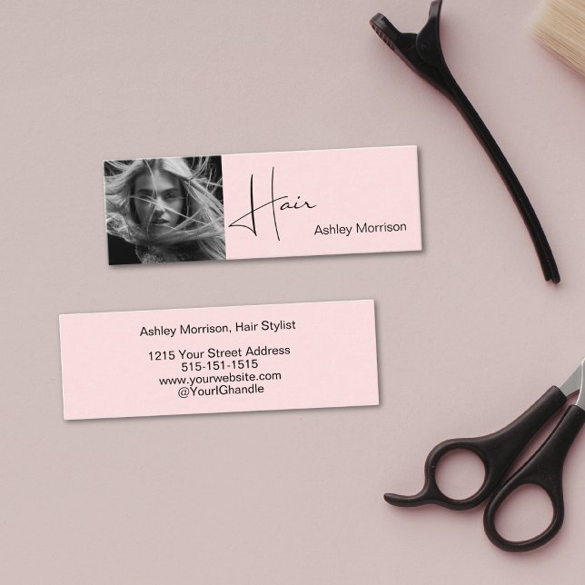 Mini Carte de Visite Coiffeuse Rose Pâle Écriture Noire (Créateur téléchargé)
