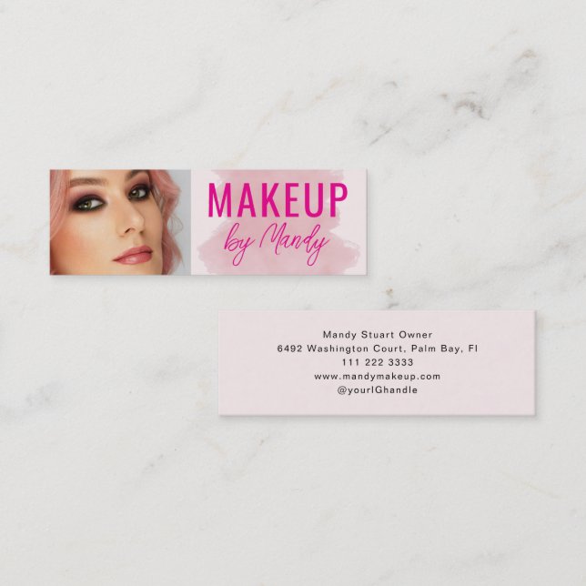 Mini Carte de visite de maquillage à script rose  (Devant / Derrière)
