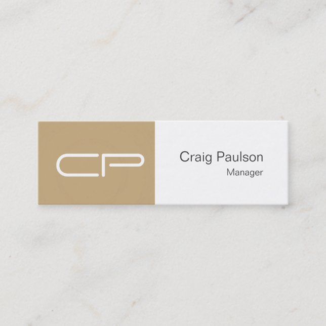 Mini Carte de visite de Monogramme blanc beige fin tend (Devant)
