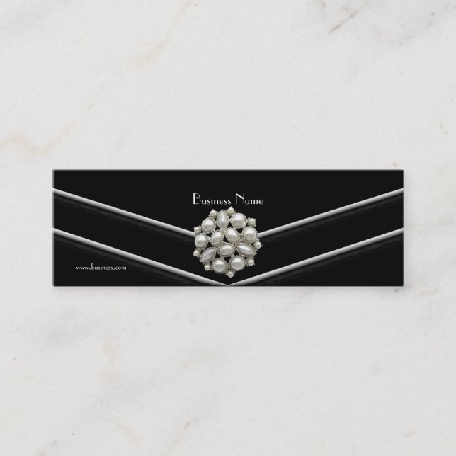Mini Carte de visite élégante noire blanche perle bijou (Devant)
