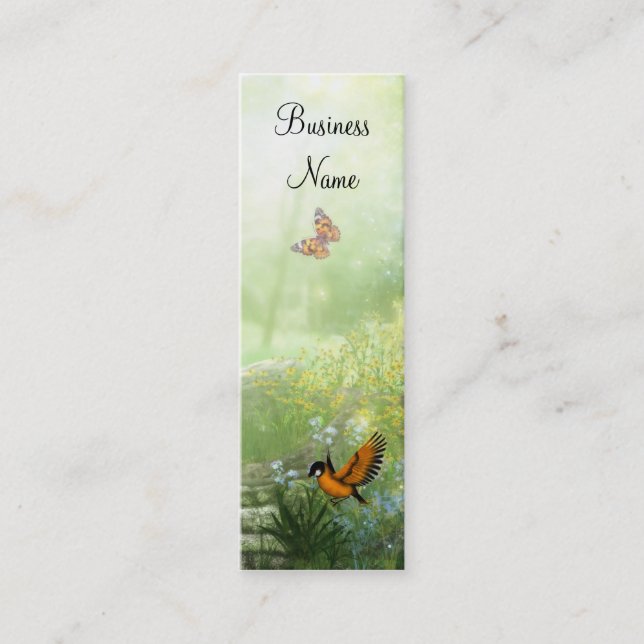 Mini Carte de visite Fleurs jaunes Oiseaux Mince (Devant)