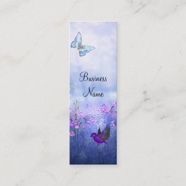 Mini Carte de visite Fleurs violettes Oiseaux Mince (Devant)